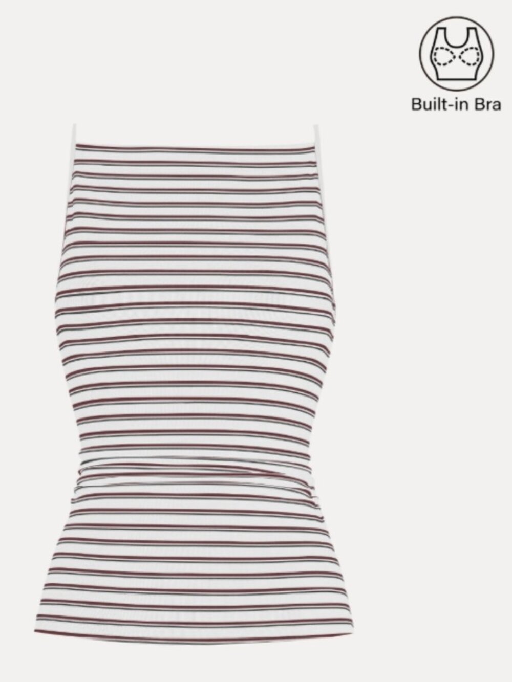 Striped Side Ruched Spaghetti New Airy Bra Tank - White/Maroon Stripe
